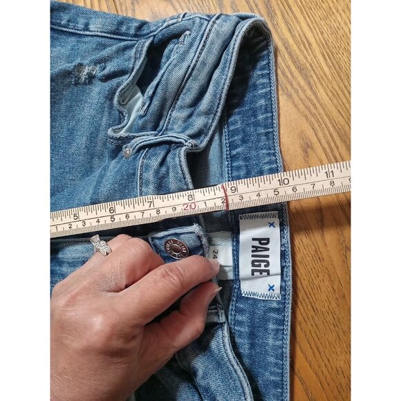 PAIGE Womens Jeans 24P BLUE FLARE FLARED Preowned Work Casual SHEA Distressed - Picture 7 of 12